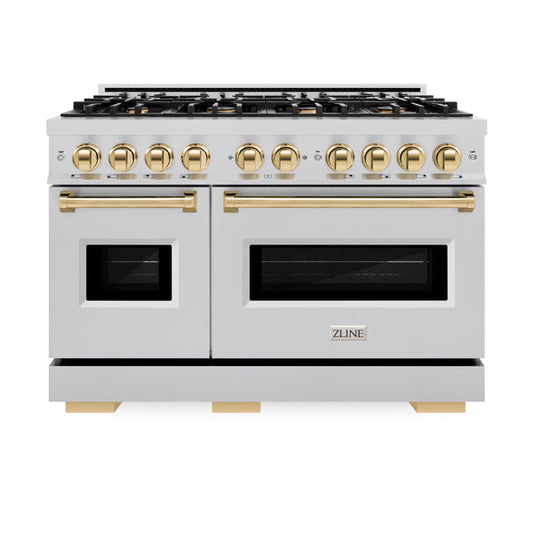 ZLINE Autograph Edition 48 in. 6.7 cu. ft. Classic Double Oven Gas Range with 8 Burner Cooktop(CGRZ-48-G)