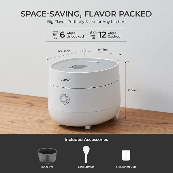 CUCKOO CR-0675FW 6-Cup Micom Fuzzy Logic Rice Cooker – 12 Cups Cooked, 10 Cooking Modes, Nonstick Pot, White