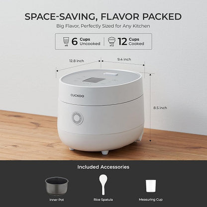 CUCKOO CR-0675FW 6-Cup Micom Fuzzy Logic Rice Cooker – 12 Cups Cooked, 10 Cooking Modes, Nonstick Pot, White
