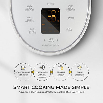 CUCKOO CR-0675FW 6-Cup Micom Fuzzy Logic Rice Cooker – 12 Cups Cooked, 10 Cooking Modes, Nonstick Pot, White