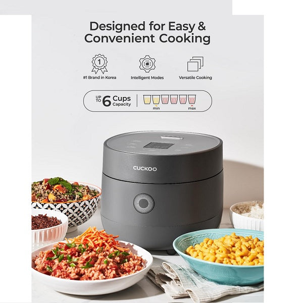 CUCKOO CR-0675FG 6-Cup Micom Fuzzy Logic Rice Cooker | 12-Cup Cooked Capacity, 10 Smart Cooking Modes, Nonstick Pot, Gray