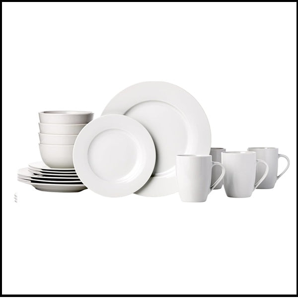 16-Piece Porcelain Dinnerware Set, Microwave and Dishwasher Safe, Service for 4, Plates, Bowls and Mugs, White