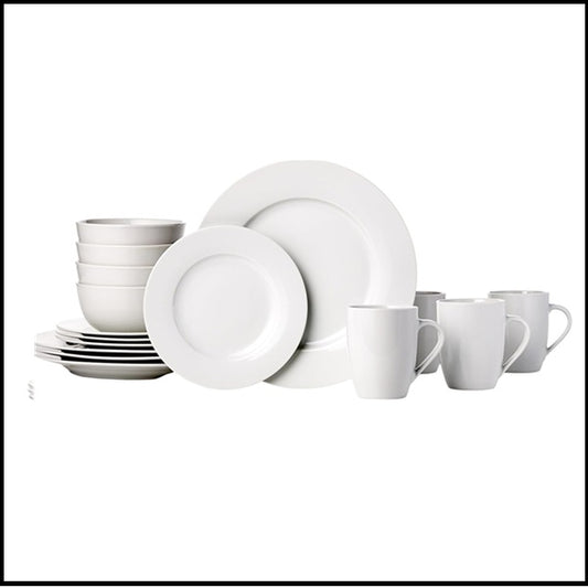 16-Piece Porcelain Dinnerware Set, Microwave and Dishwasher Safe, Service for 4, Plates, Bowls and Mugs, White
