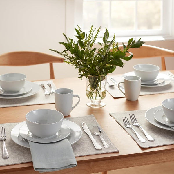 16-Piece Porcelain Dinnerware Set, Microwave and Dishwasher Safe, Service for 4, Plates, Bowls and Mugs, White