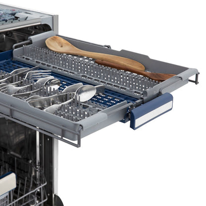 ZLINE Autograph Edition 24" Tallac Series 3rd Rack Top Control Built-In Tall Tub Dishwasher in Black Stainless Steel with Polished Gold Handle, 51dBa (DWVZ-BS-24-G)