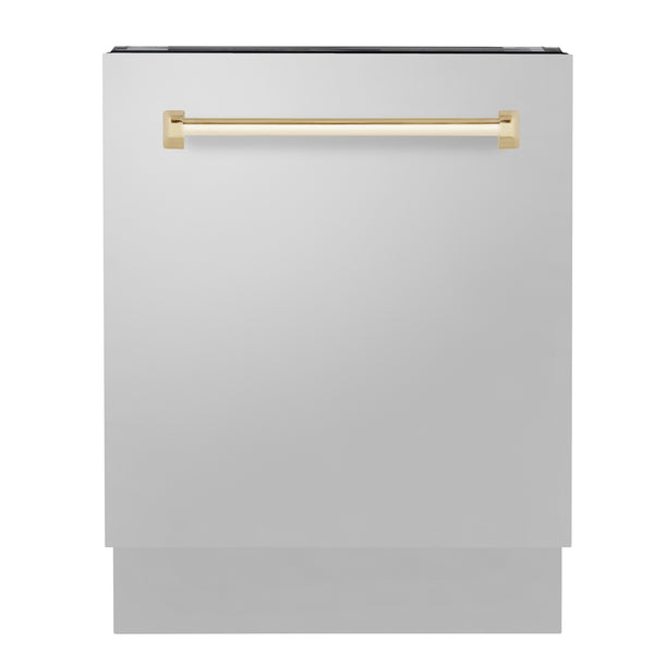 ZLINE Autograph Edition 24 in. Tallac Series 3rd Rack Top Control Built-In Tall Tub Dishwasher in Stainless Steel with accent Handle, 51dBa (DWVZ-304-24)