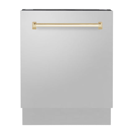 ZLINE Autograph Edition 24 in. Tallac Series 3rd Rack Top Control Built-In Tall Tub Dishwasher in Stainless Steel with accent Handle, 51dBa (DWVZ-304-24)
