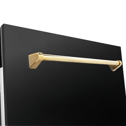 ZLINE Autograph Edition 24" Tallac Series 3rd Rack Top Control Built-In Tall Tub Dishwasher in Black Stainless Steel with Polished Gold Handle, 51dBa (DWVZ-BS-24-G)