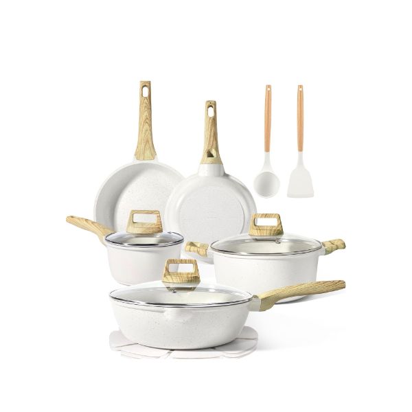 GiPP 10-Piece Nonstick Cookware Set – White Granite Pots & Pans with Induction Compatibility