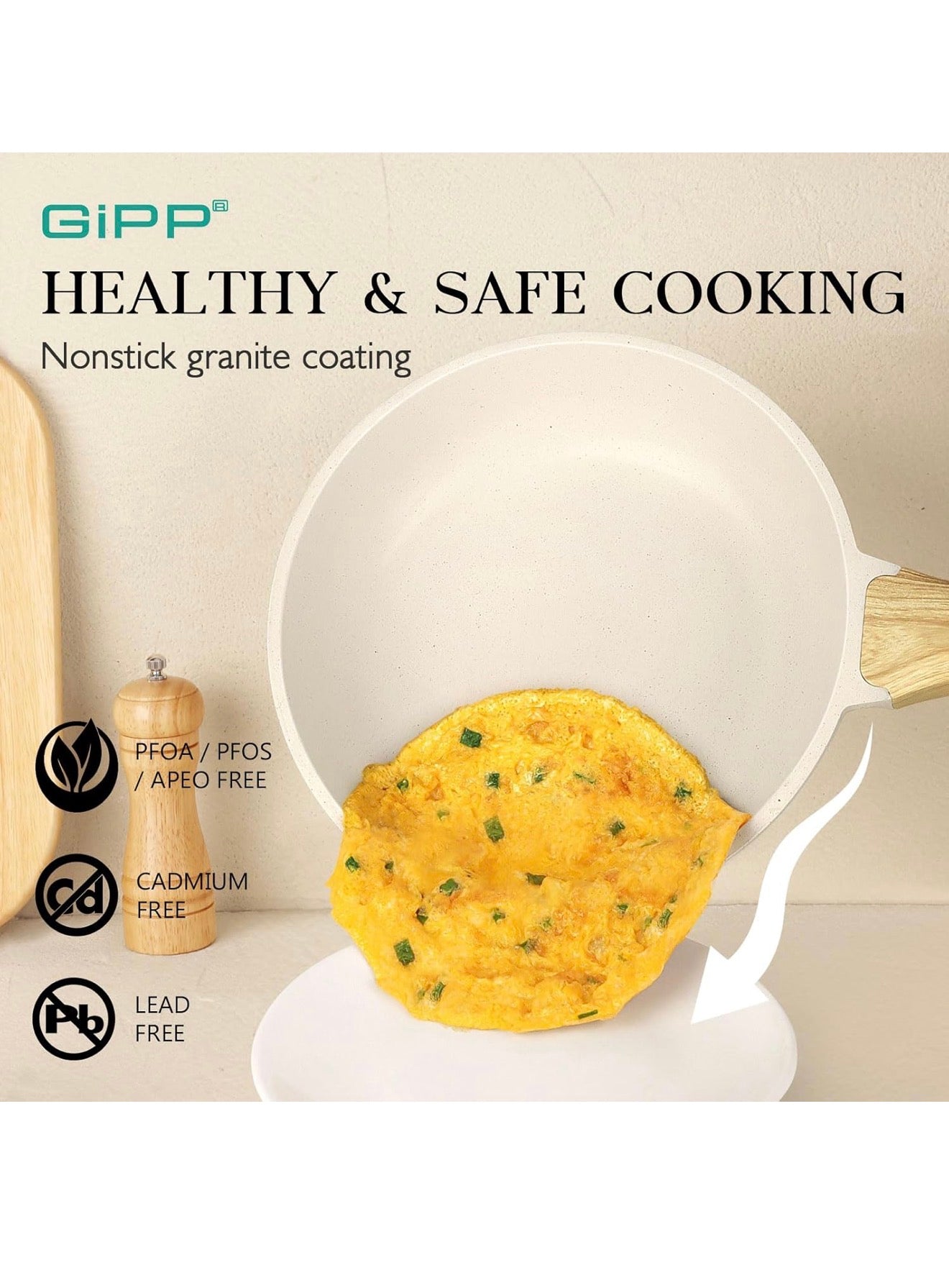 GiPP 10-Piece Nonstick Cookware Set – White Granite Pots & Pans with Induction Compatibility