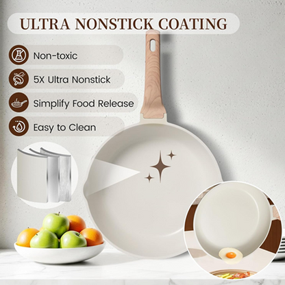 Kikcoin 16-Piece White Ceramic Cookware Set | Nonstick Pots & Pans