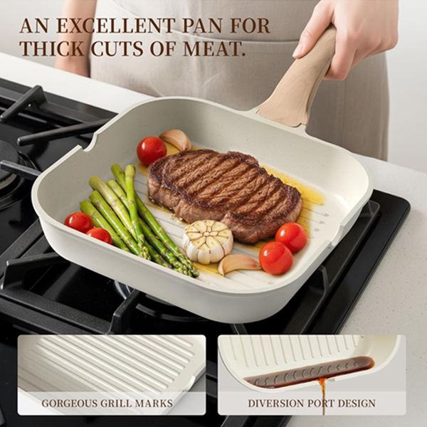 Kikcoin 16-Piece White Ceramic Cookware Set | Nonstick Pots & Pans