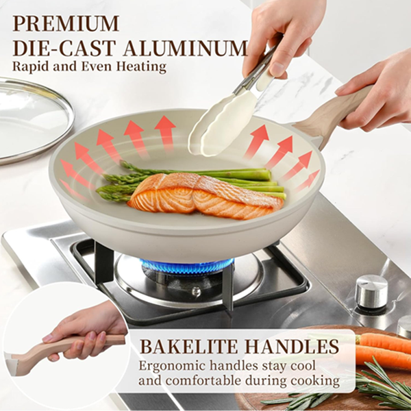 Kikcoin 16-Piece White Ceramic Cookware Set | Nonstick Pots & Pans