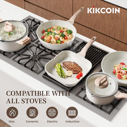 Kikcoin 16-Piece White Ceramic Cookware Set | Nonstick Pots & Pans