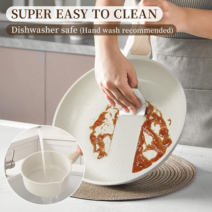 Kikcoin 16-Piece White Ceramic Cookware Set | Nonstick Pots & Pans