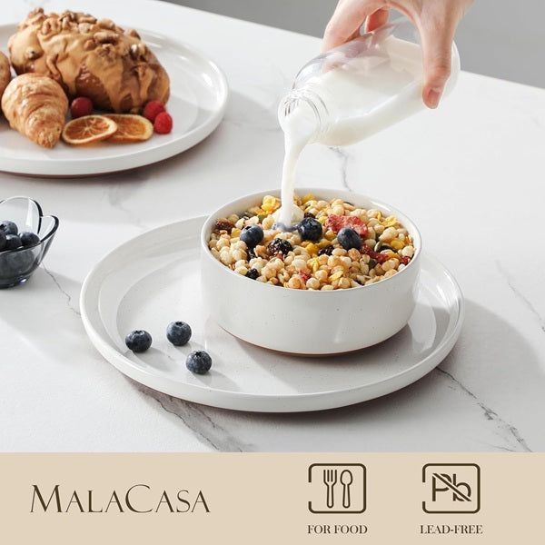 MALACASA Plates and Bowls Sets, 12 Pieces Modern Stoneware Dinnerware Set for 4 Kitchen Dinner Set Ceramic Dishware Dishes Set