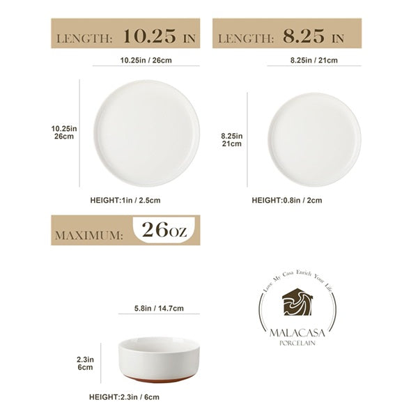 MALACASA Plates and Bowls Sets, 12 Pieces Modern Stoneware Dinnerware Set for 4 Kitchen Dinner Set Ceramic Dishware Dishes Set