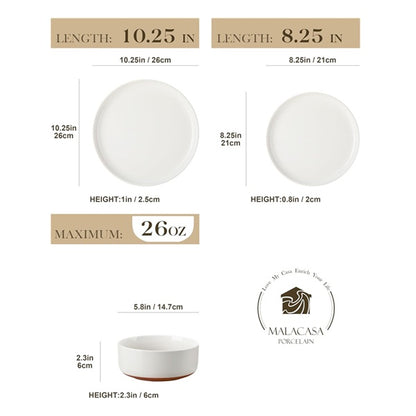 MALACASA Plates and Bowls Sets, 12 Pieces Modern Stoneware Dinnerware Set for 4 Kitchen Dinner Set Ceramic Dishware Dishes Set