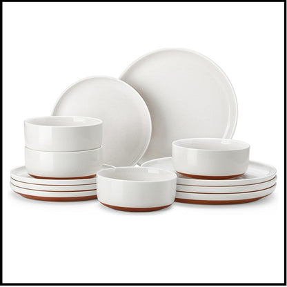 MALACASA Plates and Bowls Sets, 12 Pieces Modern Stoneware Dinnerware Set for 4 Kitchen Dinner Set Ceramic Dishware Dishes Set