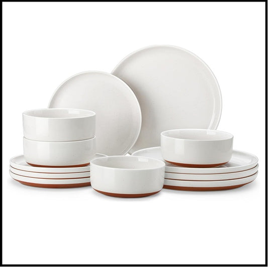 MALACASA Plates and Bowls Sets, 12 Pieces Modern Stoneware Dinnerware Set for 4 Kitchen Dinner Set Ceramic Dishware Dishes Set