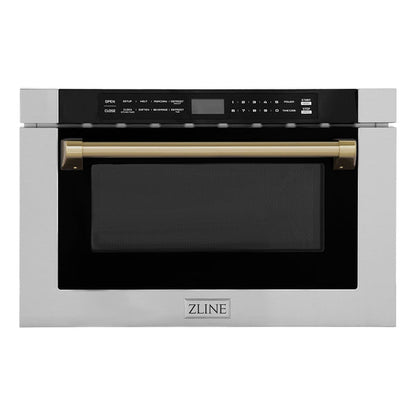 ZLINE Autograph Edition 24 in. 1.2 cu. ft. Built-in Microwave Drawer with a Traditional Handle in Satin Stainless Steel and Accents ( MWDZ-1-SS-H)