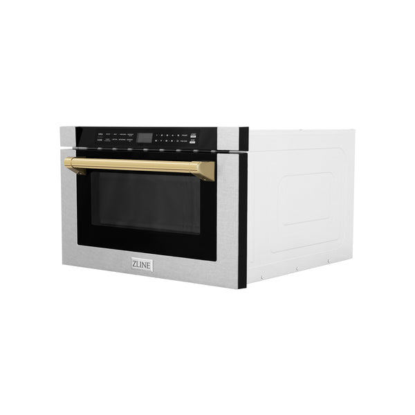 ZLINE Autograph Edition 24 in. 1.2 cu. ft. Built-in Microwave Drawer with a Traditional Handle in Satin Stainless Steel and Accents ( MWDZ-1-SS-H)