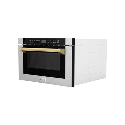 ZLINE Autograph Edition 24 in. 1.2 cu. ft. Built-in Microwave Drawer with a Traditional Handle in Satin Stainless Steel and Accents ( MWDZ-1-SS-H)