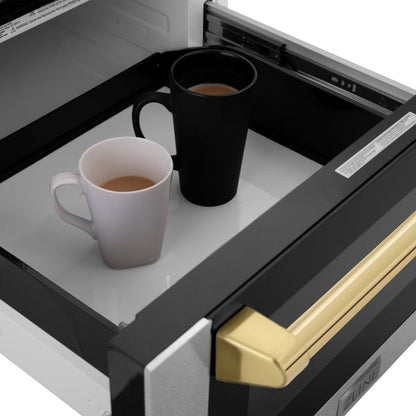 ZLINE Autograph Edition 24 in. 1.2 cu. ft. Built-in Microwave Drawer with a Traditional Handle in Satin Stainless Steel and Accents ( MWDZ-1-SS-H)