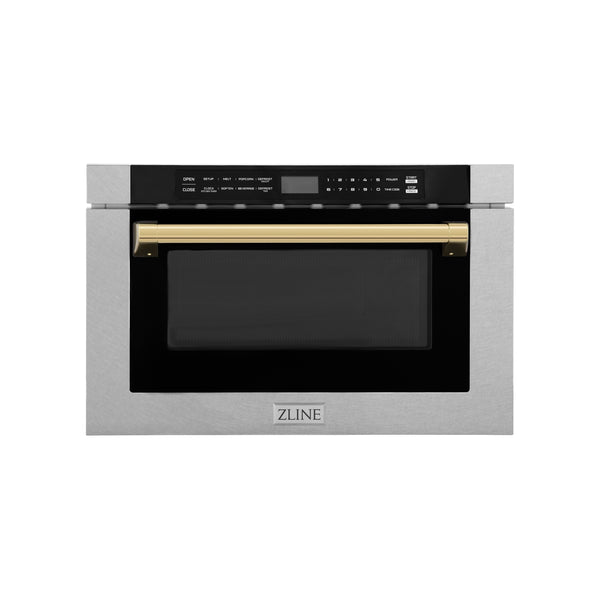 ZLINE Autograph Edition 24 in. 1.2 cu. ft. Built-in Microwave Drawer with a Traditional Handle in Satin Stainless Steel and Accents ( MWDZ-1-SS-H)