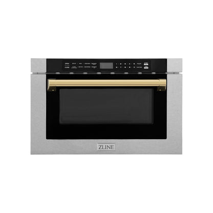 ZLINE Autograph Edition 24 in. 1.2 cu. ft. Built-in Microwave Drawer with a Traditional Handle in Satin Stainless Steel and Accents ( MWDZ-1-SS-H)