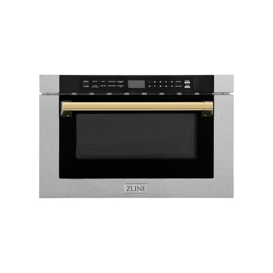 ZLINE Autograph Edition 24 in. 1.2 cu. ft. Built-in Microwave Drawer with a Traditional Handle in Satin Stainless Steel and Accents ( MWDZ-1-SS-H)
