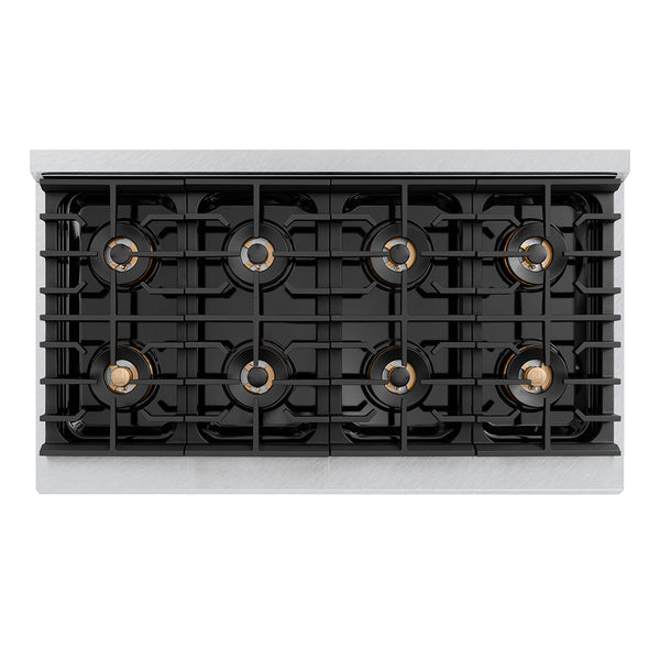 ZLINE Autograph Edition 48 in. 6.7 cu. ft. Paramount Dual Fuel Range with 8 Burner DuoPro™ Cooktop and Dual Ovens in Satin Stainless Steel with Black Matte Doors and Champagne Bronze Accents (PSDRSZ-BLM48-CB)