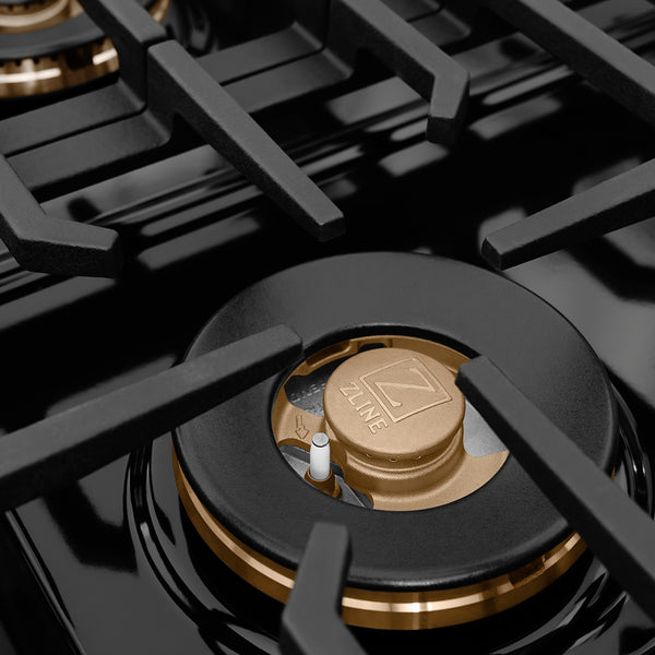 ZLINE Autograph Edition 48 in. 6.7 cu. ft. Paramount Dual Fuel Range with 8 Burner DuoPro™ Cooktop and Dual Ovens in Satin Stainless Steel with Black Matte Doors and Champagne Bronze Accents (PSDRSZ-BLM48-CB)