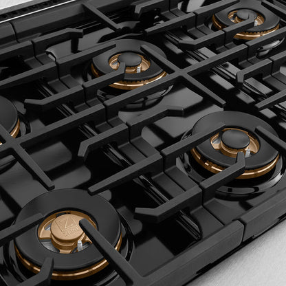ZLINE Autograph Edition 48 in. 6.7 cu. ft. Paramount Dual Fuel Range with 8 Burner DuoPro™ Cooktop and Dual Ovens in Satin Stainless Steel with Black Matte Doors and Champagne Bronze Accents (PSDRSZ-BLM48-CB)