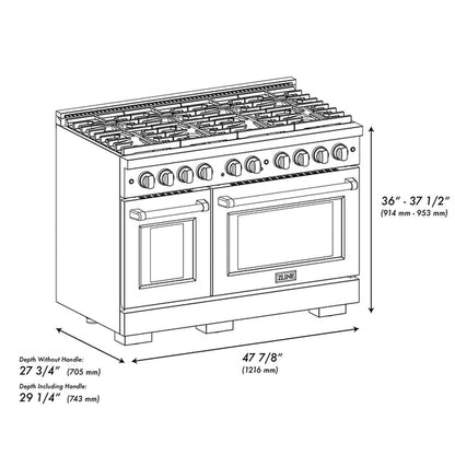 ZLINE Autograph Edition 48 in. 6.7 cu. ft. Paramount Dual Fuel Range with 8 Burner DuoPro™ Cooktop and Dual Ovens in Satin Stainless Steel with Black Matte Doors and Champagne Bronze Accents (PSDRSZ-BLM48-CB)