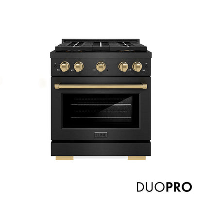 ZLINE Autograph Edition 30 in. 4.2 cu. ft. Paramount Gas Range with 4 Burner DuoPro™ Cooktop and Convection Gas Oven in Black Satin Stainless Steel