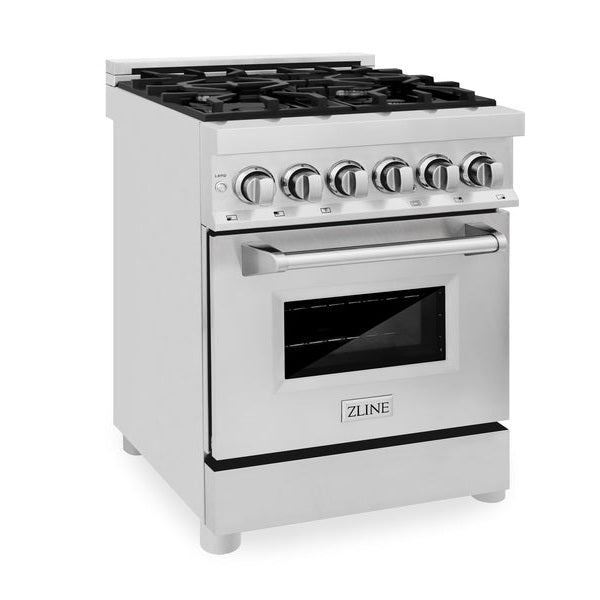 ZLINE 24 in. 2.8 cu. ft. Legacy Dual Fuel Range with 4 Burner Gas Cooktop and Electric Convection Oven in Stainless Steel (RA24)