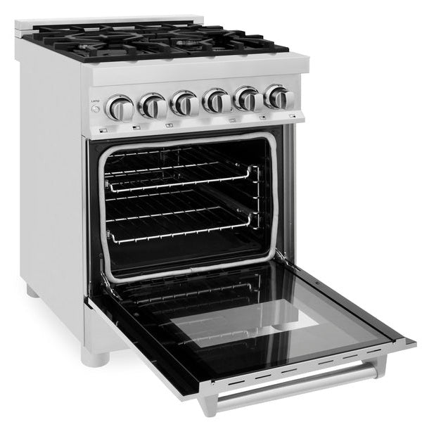 ZLINE 24 in. 2.8 cu. ft. Legacy Dual Fuel Range with 4 Burner Gas Cooktop and Electric Convection Oven in Stainless Steel (RA24)