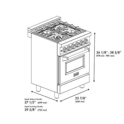 ZLINE 24 in. 2.8 cu. ft. Legacy Dual Fuel Range with 4 Burner Gas Cooktop and Electric Convection Oven in Stainless Steel (RA24)