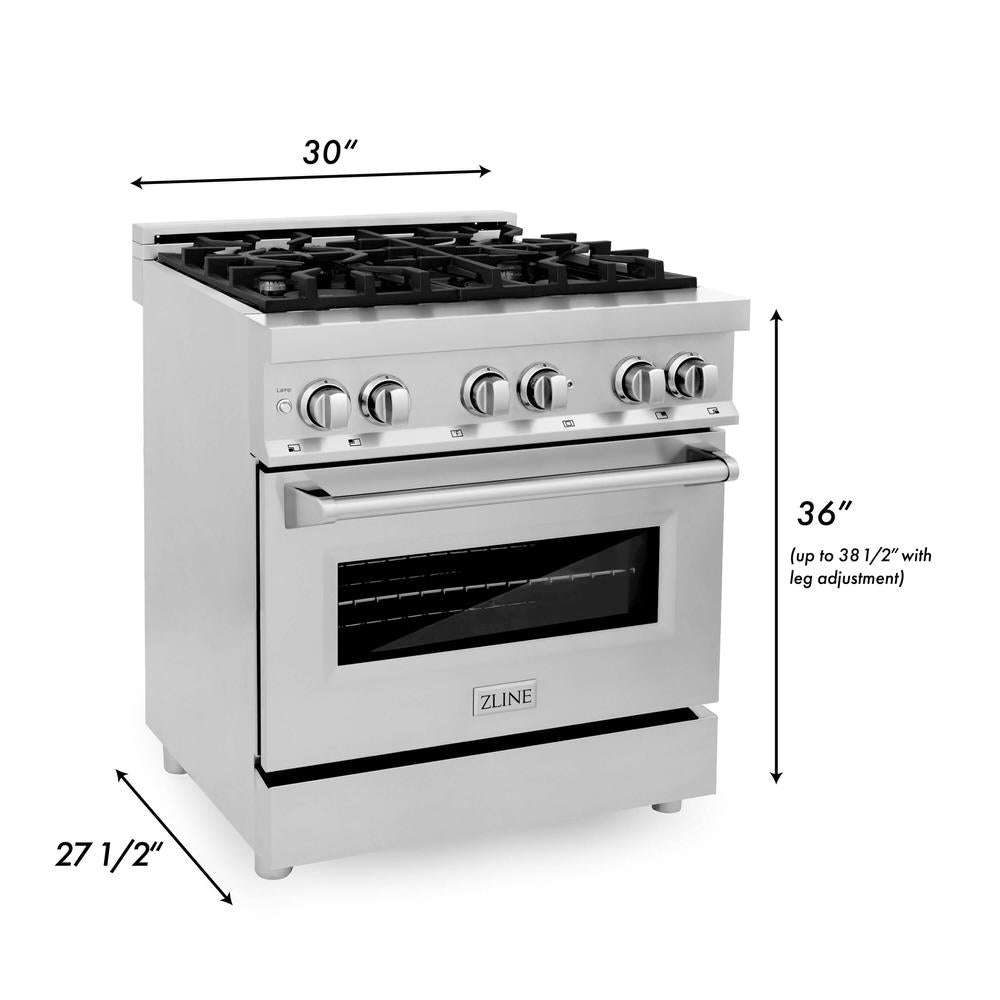 ZLINE 30 in. 4.0 cu. ft. Legacy Dual Fuel Range with 4 Burner Gas Cooktop and Electric Convection Oven in Stainless Steel