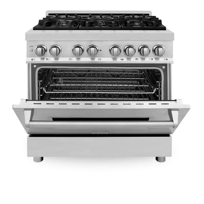 ZLINE 36 in. 5.2 cu. ft. Paramount Gas Range with 6 Burner Cooktop and Convection Gas Oven in Stainless Steel (SGR36)