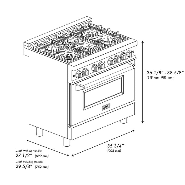 ZLINE 36 in. 5.2 cu. ft. Paramount Gas Range with 6 Burner Cooktop and Convection Gas Oven in Stainless Steel (SGR36)