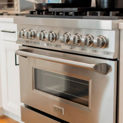 ZLINE 36 in. 5.2 cu. ft. Paramount Gas Range with 6 Burner Cooktop and Convection Gas Oven in Stainless Steel (SGR36)