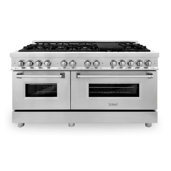 ZLINE 60 in. 7.4 cu. ft. Legacy Dual Fuel Range with 9 Burner Gas Cooktop and 2 Electric Convection Ovens in Stainless Steel (RA60)