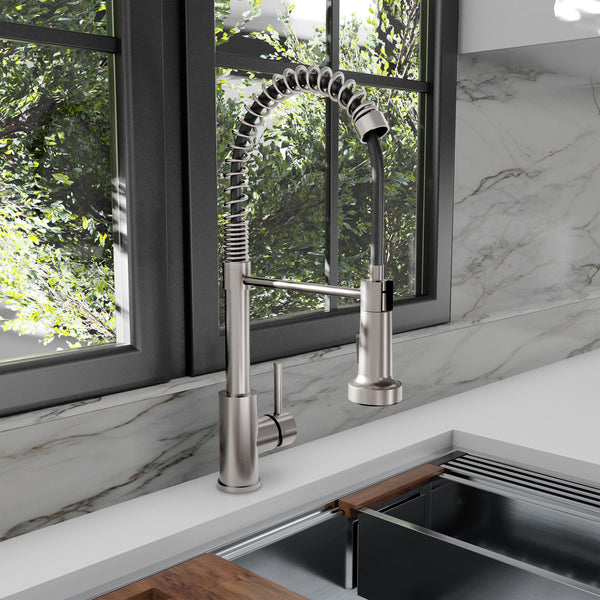 ZLINE Palisades Pull Down Spring Spray Wand Kitchen Faucet in Brushed Nickel (RBCN2-KF-BN)