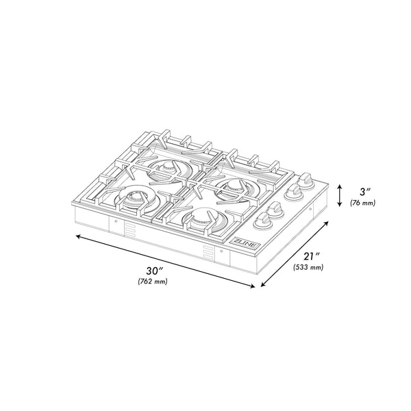 ZLINE  Gas Cooktop with 4 or 6 Gas Burners and Black Porcelain Top