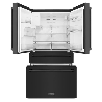 ZLINE 36 in. 21.6 cu. ft. Counter-Depth French Door Refrigerator with Water and Ice Dispenser in Fingerprint-Resistant Black Stainless Steel (RFM-W-36-BS)