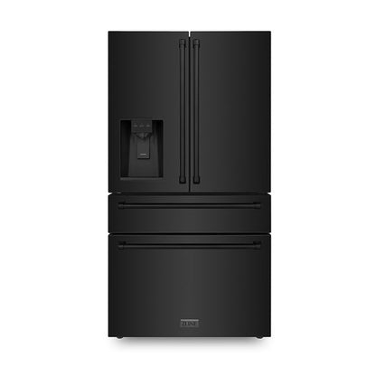 ZLINE 36 in. 21.6 cu. ft. Counter-Depth French Door Refrigerator with Water and Ice Dispenser in Fingerprint-Resistant Black Stainless Steel (RFM-W-36-BS)