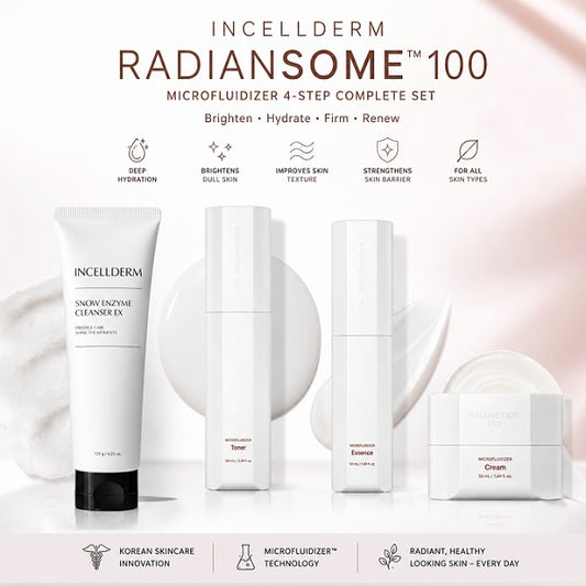 INCELLDERM ICD Radiansome™100 Microfluidizer 4-Piece Skincare Set | Cleanser, Toner, Essence & Cream | Korean Brightening & Hydrating System
