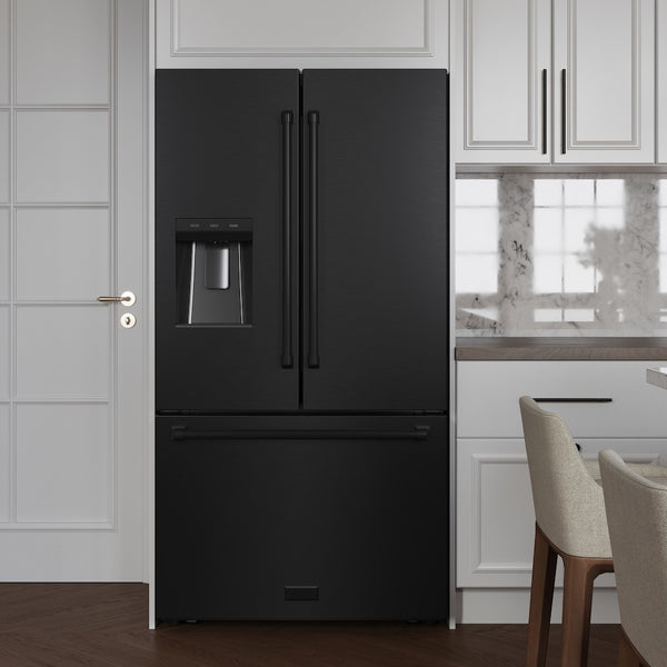 ZLINE 36 in. 28.9 cu. ft. Standard-Depth French Door External Water Dispenser Refrigerator with Dual Ice Maker in Fingerprint-Resistant Black Stainless Steel (RSM-W-36-BS)
